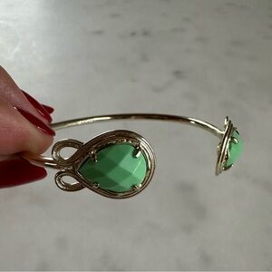 Gold and Green Teardrop Bangle Bracelet
